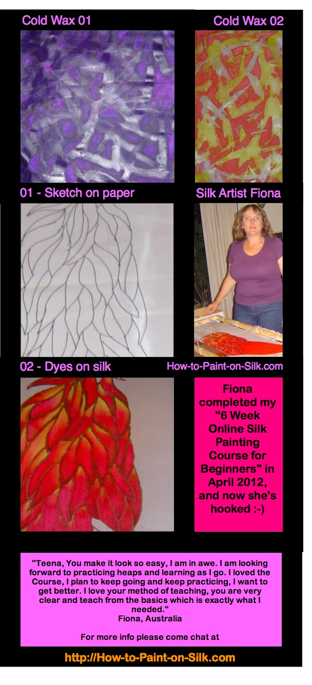 How to paint on silk - silk student results from Fiona's Beginners' Course - photos