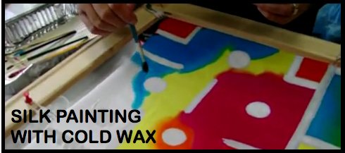 Silk painting with cold wax, bold white outlines - image