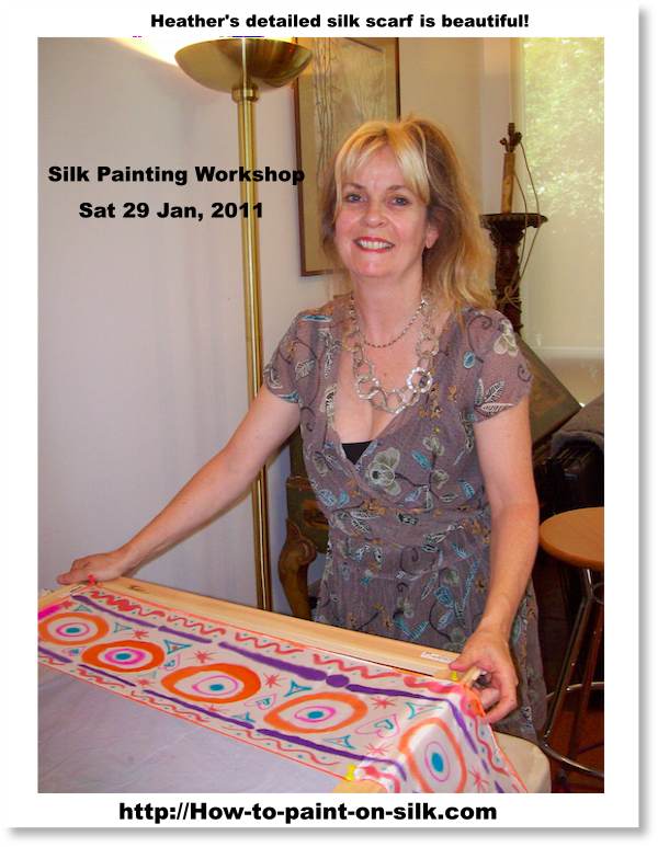 Silk painting in Melbourne - Heather's hand-painted silk scarf - Workshop with Teena Hughes