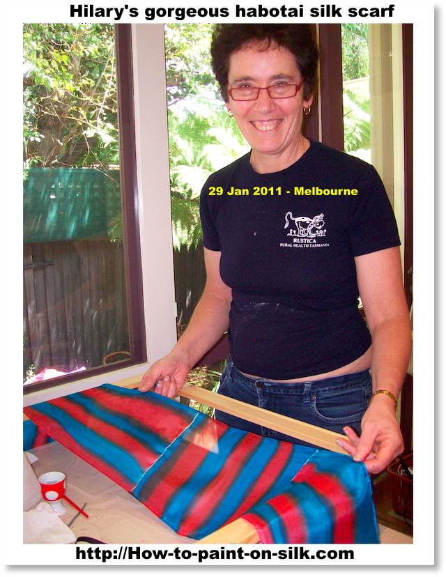 Silk painting in Melbourne - Hilary's hand-painted silk scarf - Workshop with Teena Hughes
