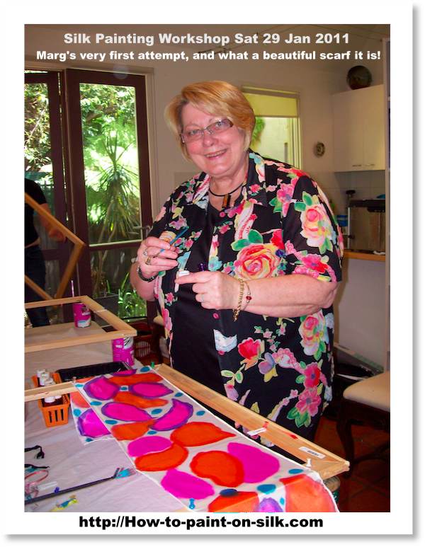 Silk painting in Melbourne - Marg's hand-painted silk scarf - Workshop with Teena Hughes