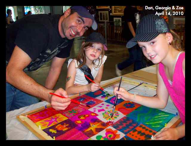 Dan, Georgia & Zoe learning how to paint on silk