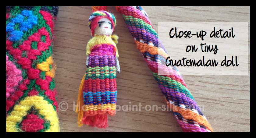 Gorgeous colourful designs from Guatemala - close-up doll and pen