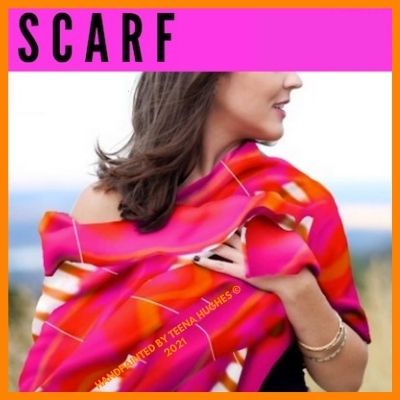 Square silk scarf handpainted by Teena Hughes